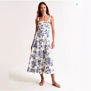 [NEW] Abercrombie A&F Emerson Fit & Flare Midi Dress Blue Floral XS